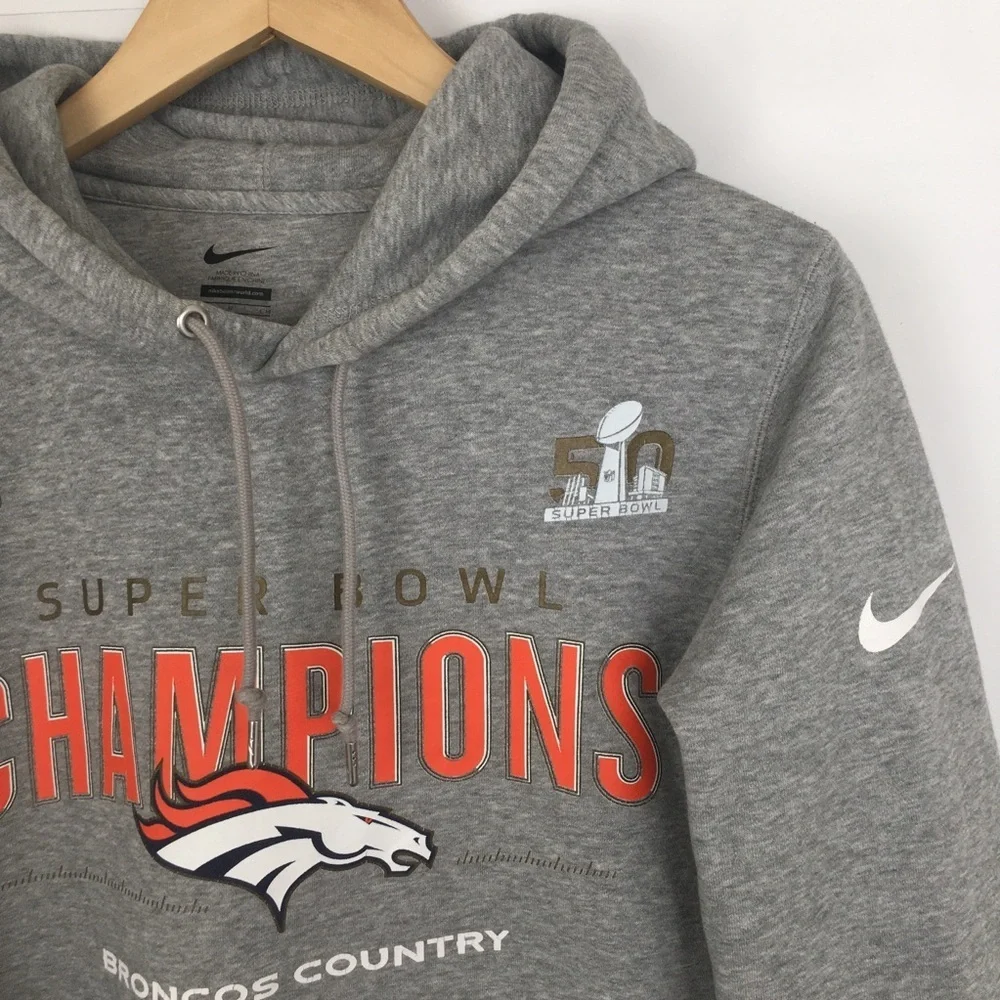 Nike NFL Denver Broncos Super Bowl 50 “Champions” Hoodie Sweatshirt Gray Men’s S